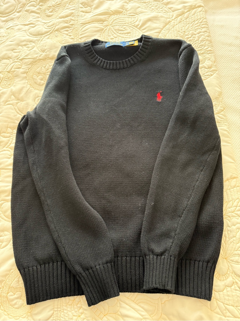 Polo by Ralph Lauren Unisex Black Crewneck Sweater with Red Pony